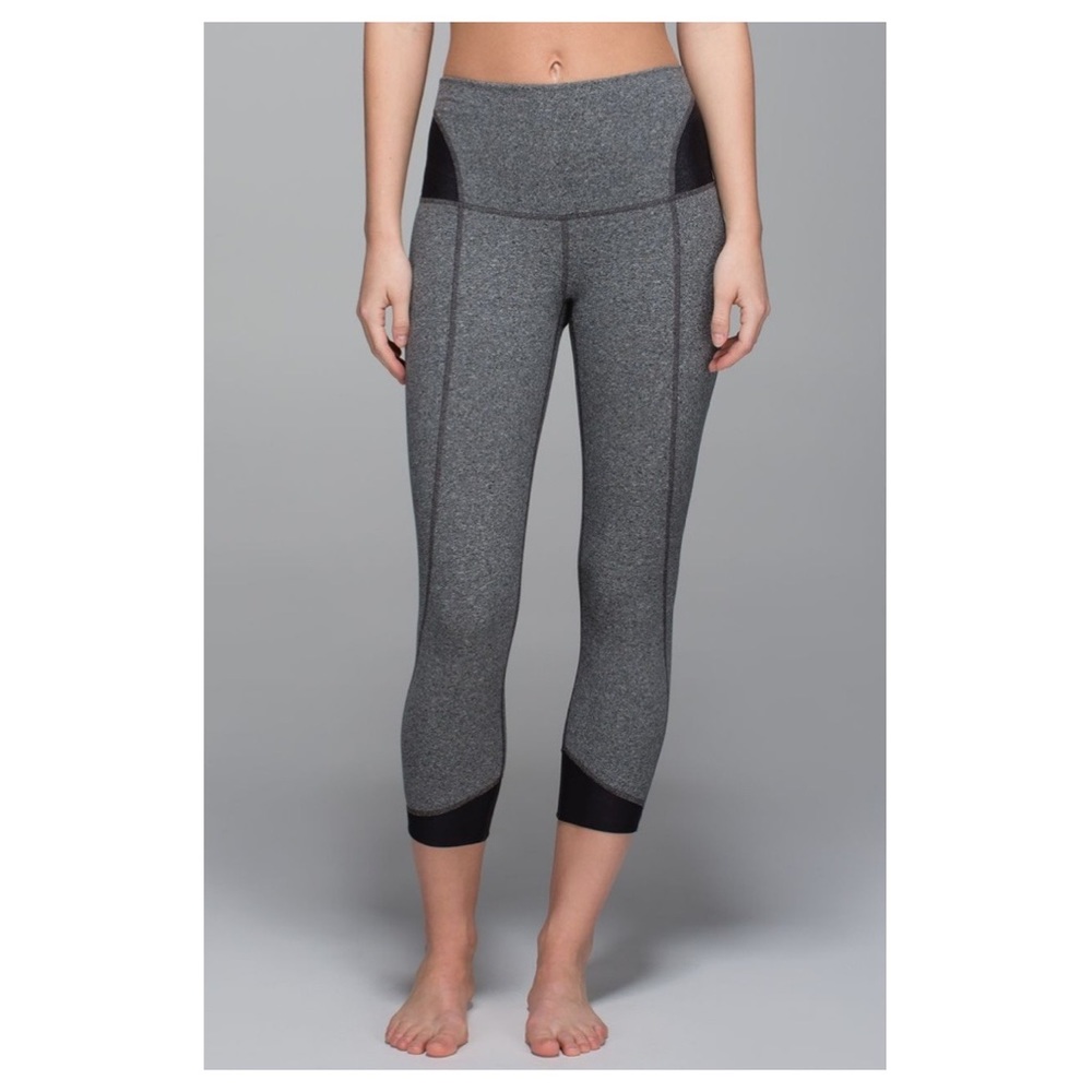 Lululemon Devi Yoga Crop Grey Black Mesh Leggings
